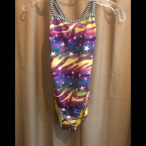 Dolphin 32 multicolor tiger-stripes & stars with B&w trim one piece swimsuit